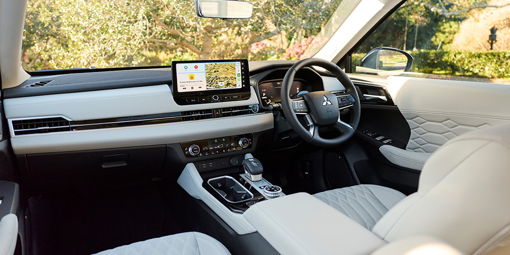 White leather interior of a Outlander PHEV