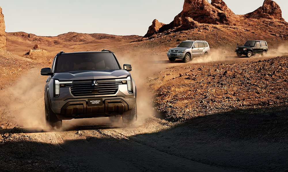 A line of Pajero's driving through off-road trails